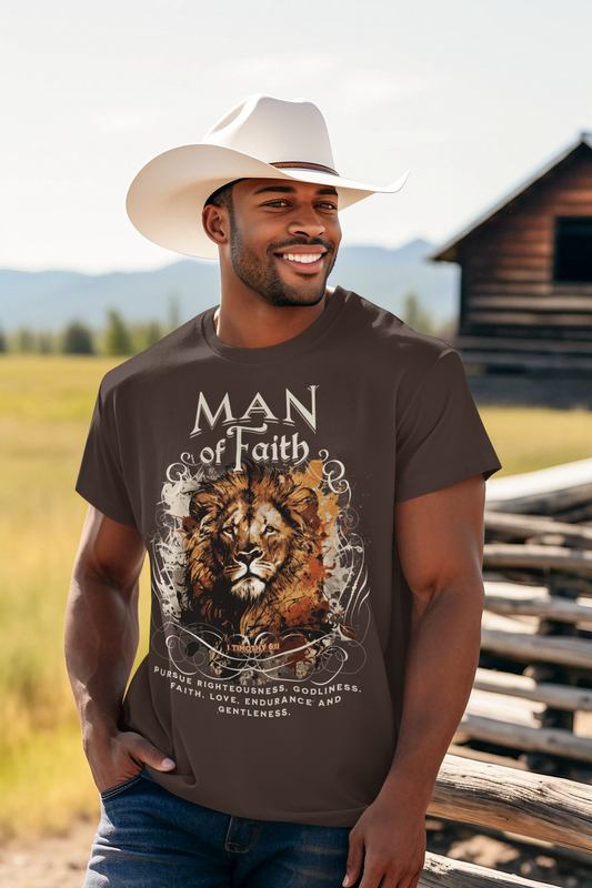 MAN OF FAITH Christian T-Shirt (S-5XL): Men's Medium Weight Gildan 5000 - FREE SHIPPING