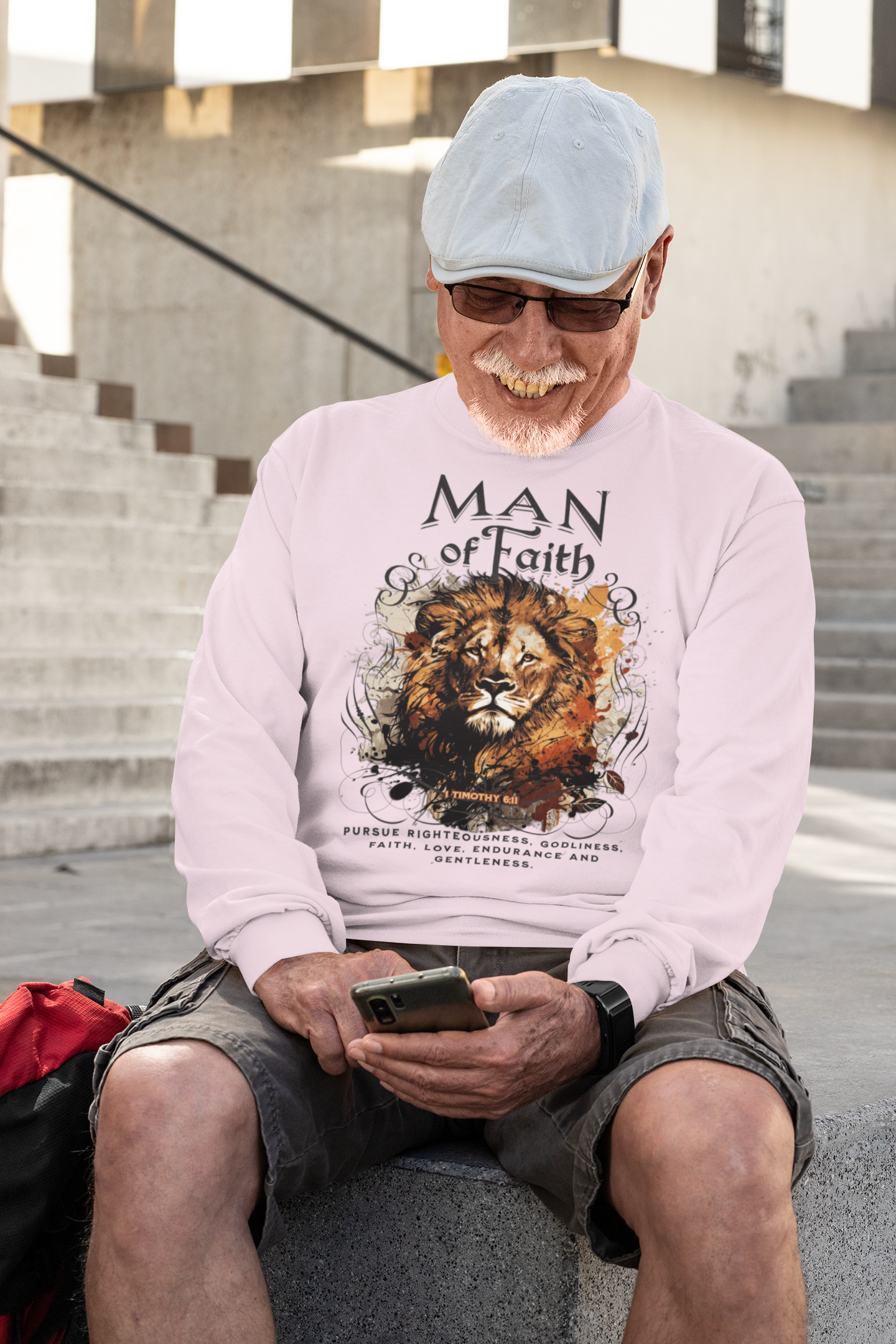 . MAN OF FAITH Heavy Weight Christian Long Sleeve T-Shirt (S-2XL): Men's Gildan 2400 - FREE SHIPPING