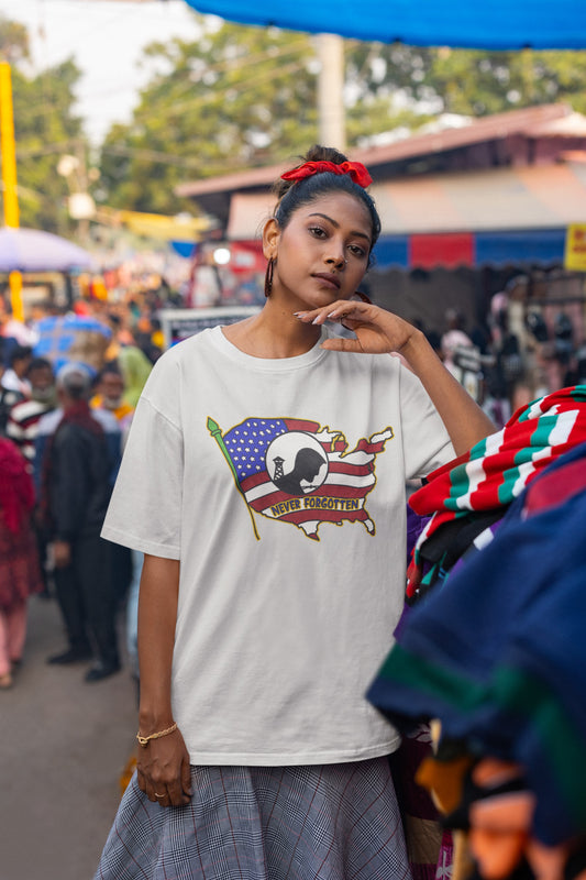 . NEVER FORGOTTEN Plus Size Heavy Weight Patriotic T-Shirt (S-5XL): Women's Plus Size Hanes Beefy-T® - FREE SHIPPING