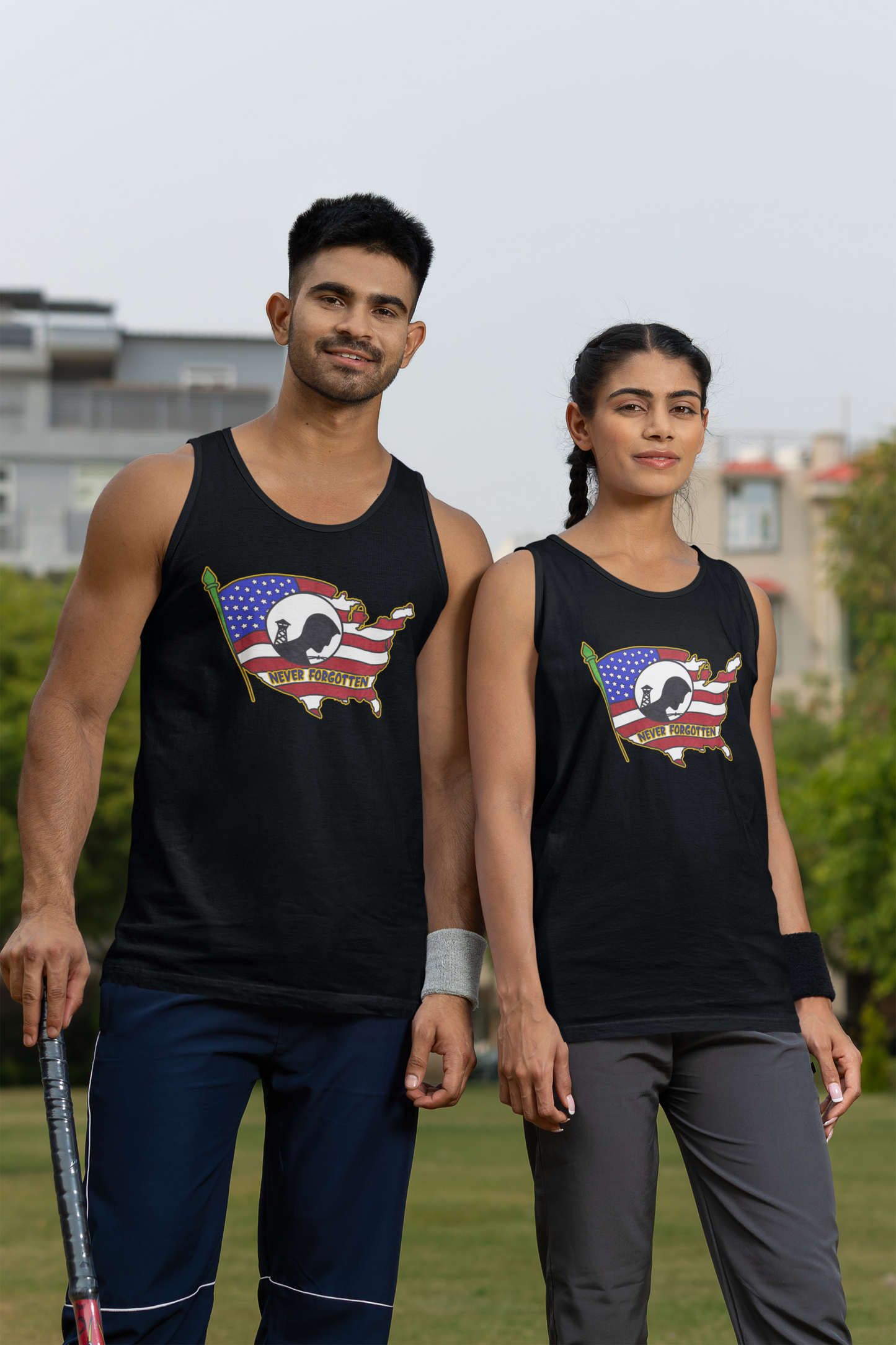 NEVER FORGOTTEN Medium Weight Patriotic Military Tank Top (S-2XL): Men's & Women's 5200 - FREE SHIPPING