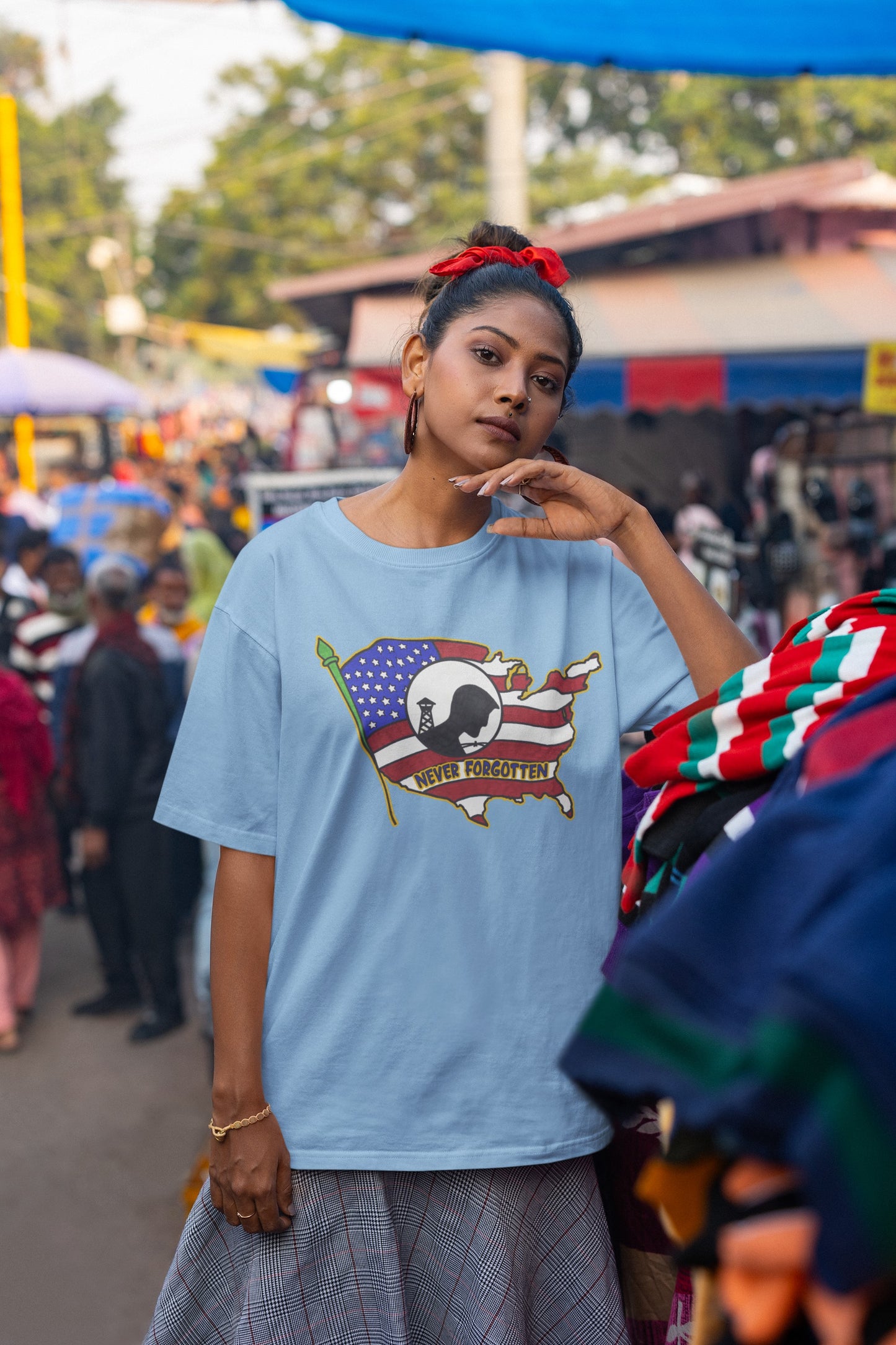 . NEVER FORGOTTEN Plus Size Heavy Weight Patriotic T-Shirt (S-5XL): Women's Plus Size Hanes Beefy-T® - FREE SHIPPING