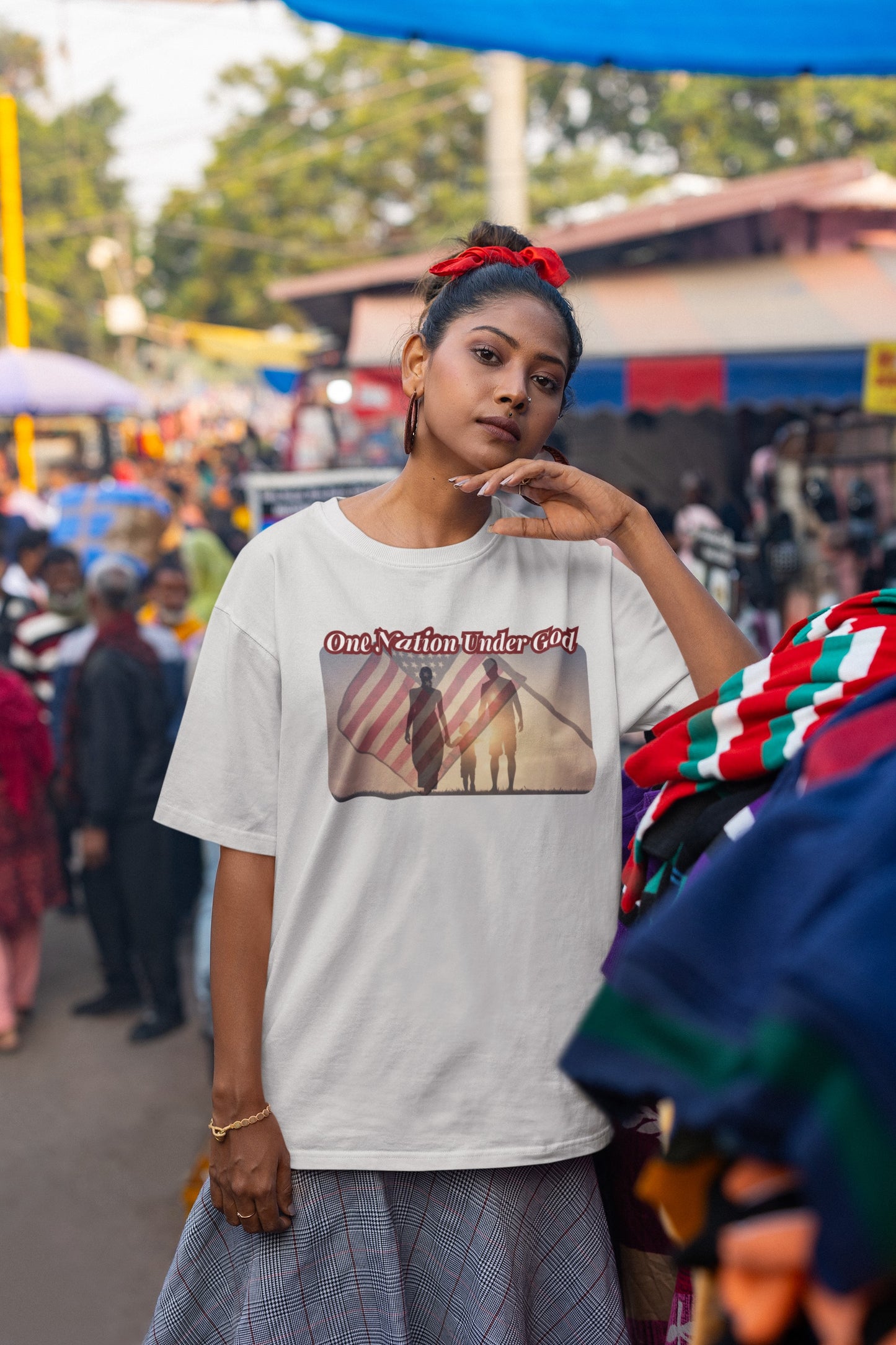 . ONE NATION UNDER GOD Plus Size Heavy Weight Christian T-Shirt (S-5XL): Women's Hanes Beefy-T® - FREE SHIPPING