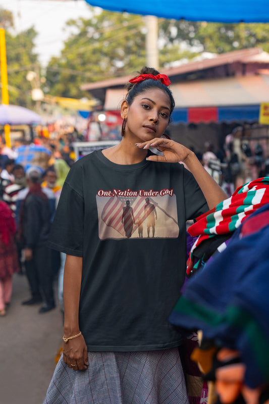 . ONE NATION UNDER GOD Plus Size Heavy Weight Christian T-Shirt (S-5XL): Women's Hanes Beefy-T® - FREE SHIPPING