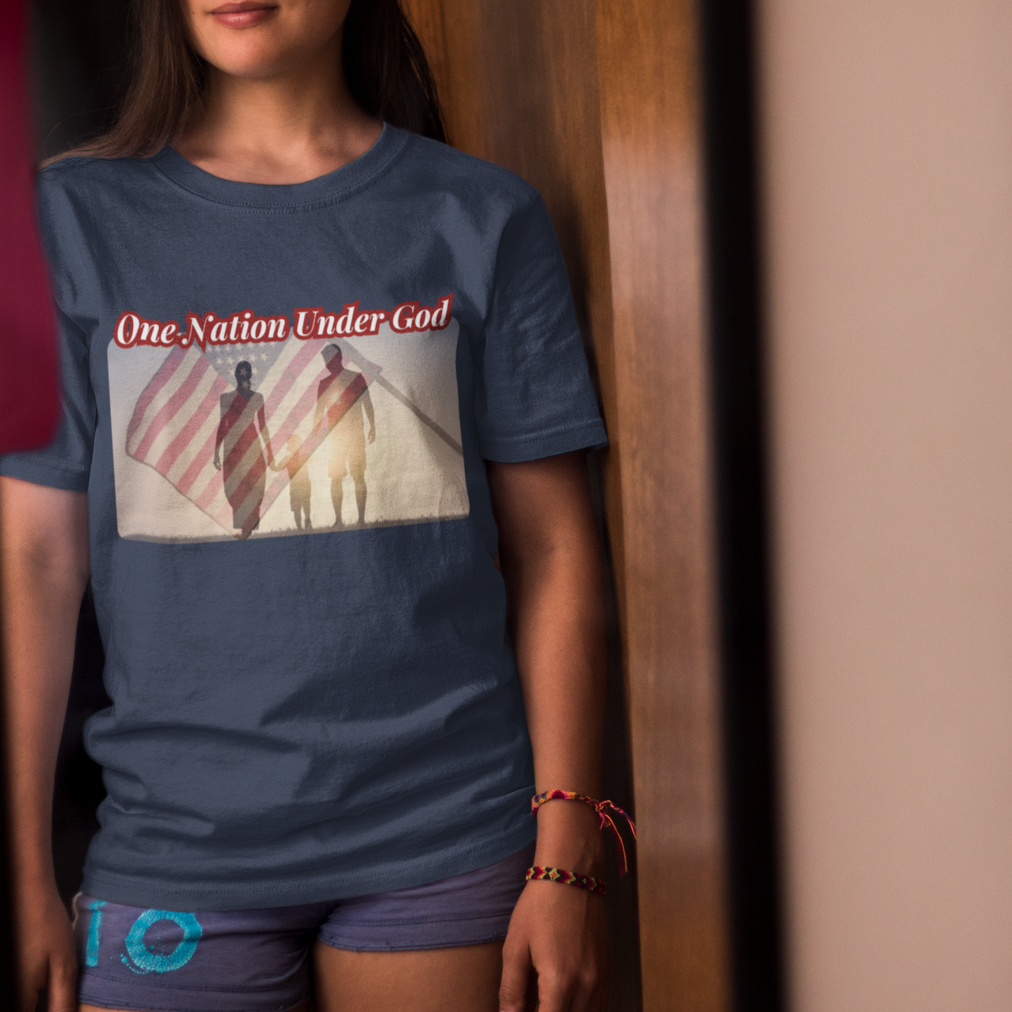 ONE NATION UNDER GOD Classic Patriotic Christian T-Shirt (S-5XL): Women's Medium Weight Gildan 5000 - FREE SHIPPING