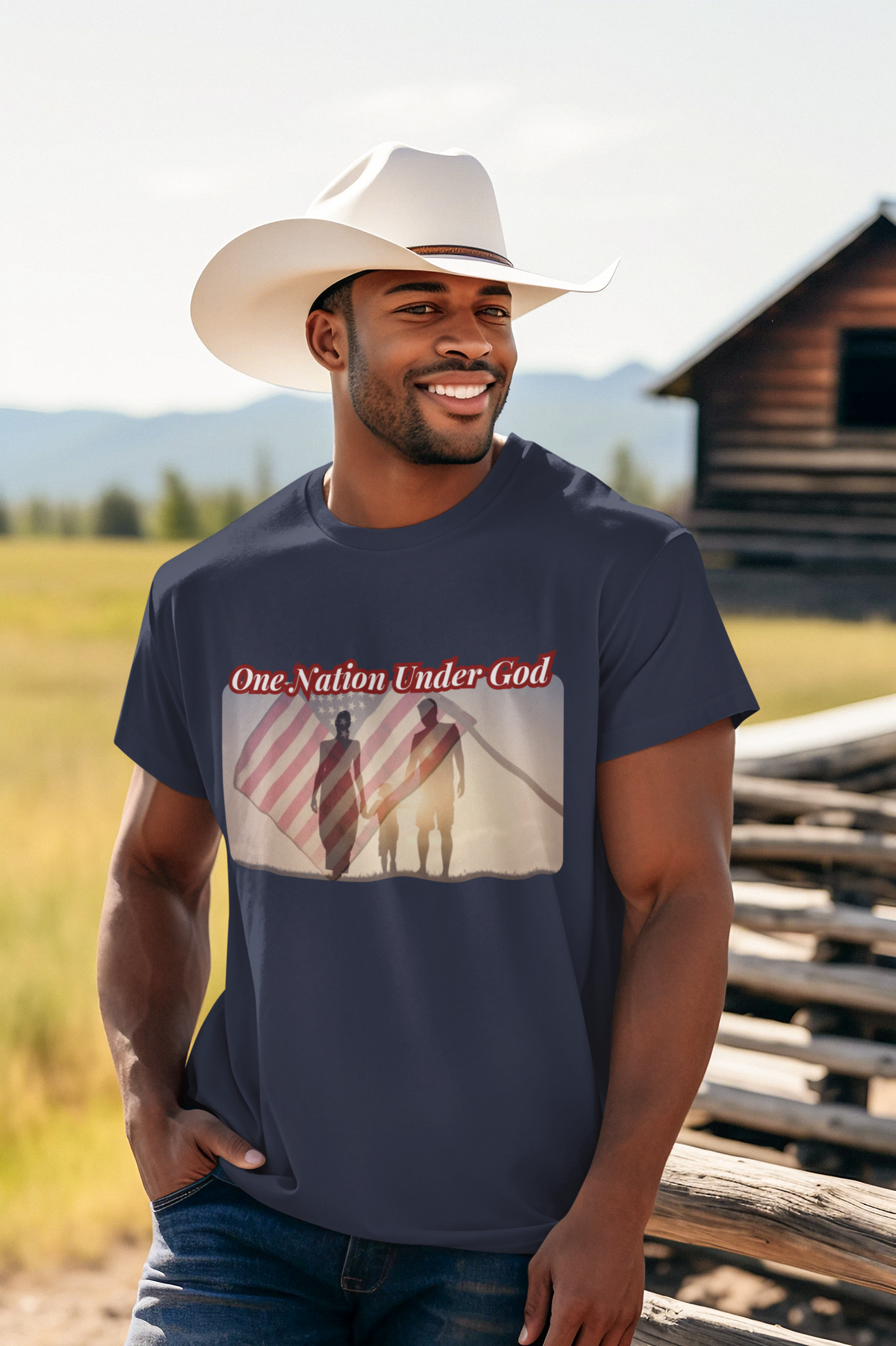 ONE NATION UNDER GOD Patriotic Christian T-Shirt (S-5XL): Men's Medium Weight Gildan 5000 - FREE SHIPPING