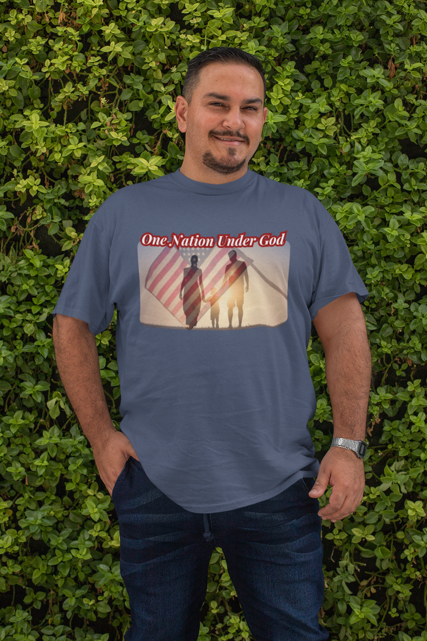 . ONE NATION UNDER GOD Plus Size Heavy Weight Patriotic Christian T-Shirt (S-5XL): Men's Hanes Beefy-T® - FREE SHIPPING
