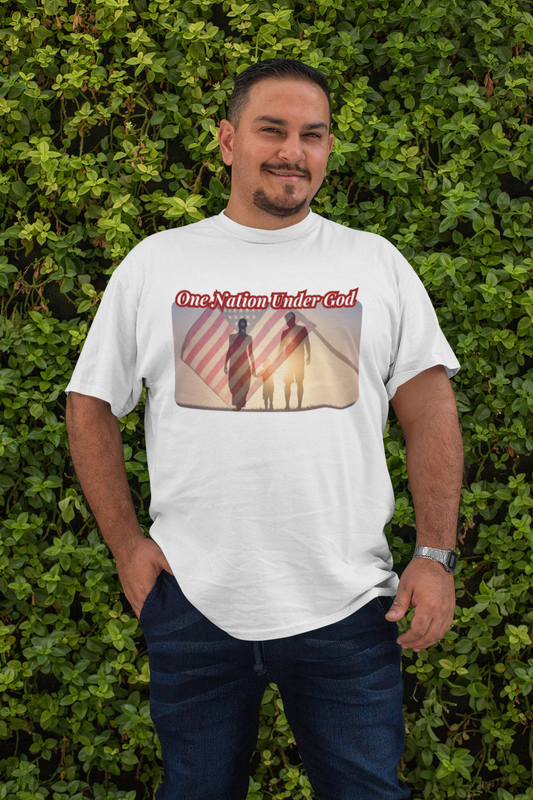 . ONE NATION UNDER GOD Plus Size Heavy Weight Patriotic Christian T-Shirt (S-5XL): Men's Hanes Beefy-T® - FREE SHIPPING