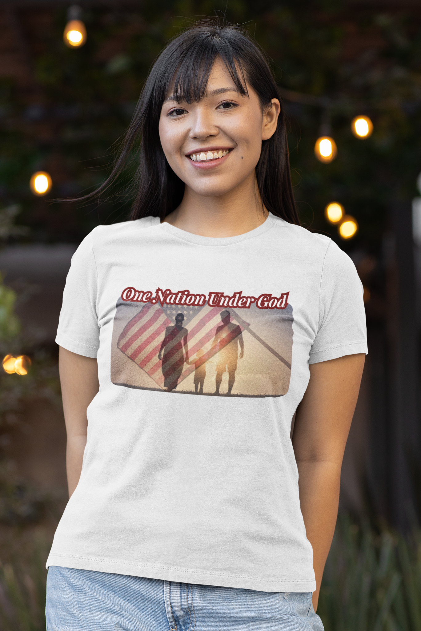 ONE NATION UNDER GOD Fitted Patriotic Christian T-Shirt (S-2XL): Women's Bella+Canvas 6004 - FREE SHIPPING