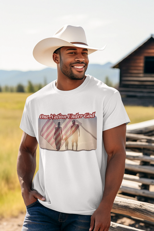 ONE NATION UNDER GOD Patriotic Christian T-Shirt (S-5XL): Men's Medium Weight Gildan 5000 - FREE SHIPPING