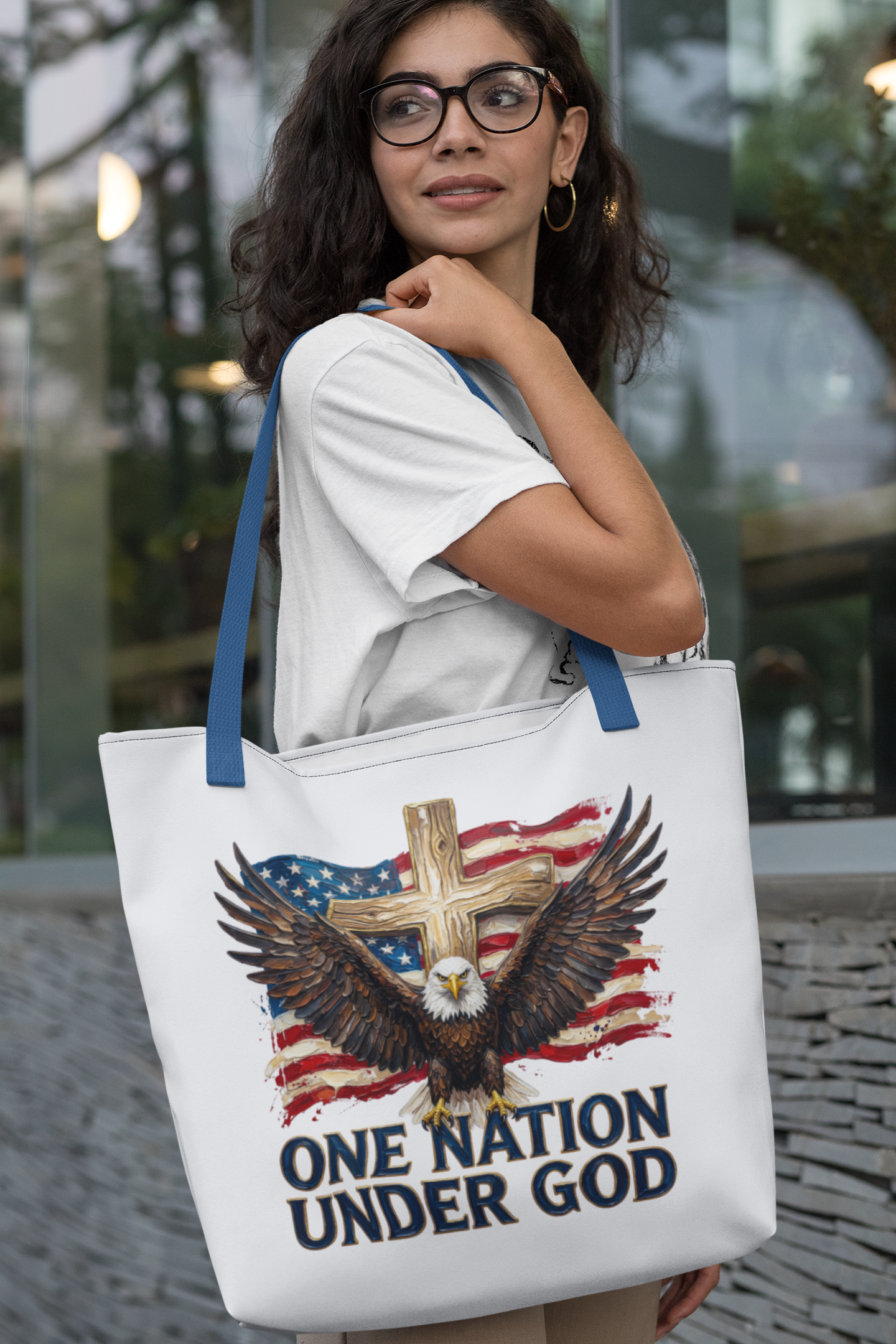 ONE NATION UNDER GOD Patriotic Christian 100% Polyester Tote Bag (3 sizes) - FREE SHIPPING