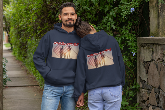 ONE NATION UNDER GOD Heavy Weight Patriotic Christian Hoodie (S-5XL): Men's & Women's Gildan 18500 - FREE SHIPPING