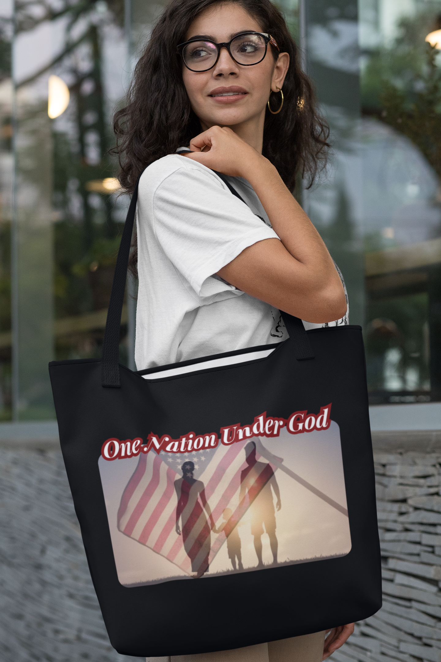 ONE NATION UNDER GOD Patriotic Christian 100% Polyester Tote Bag (3 sizes) - FREE SHIPPING