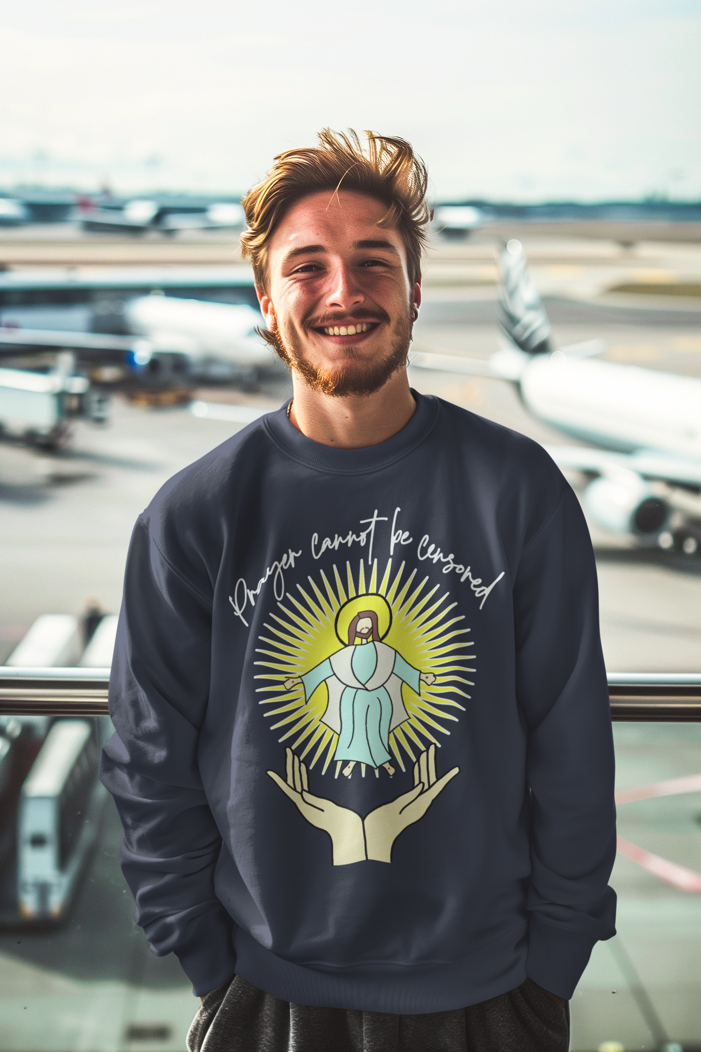 PRAYER CANNOT BE CENSORED Heavy Weight Patriotic Christian Sweatshirt (S-5XL): Men's Gildan 18000 - FREE SHIPPING