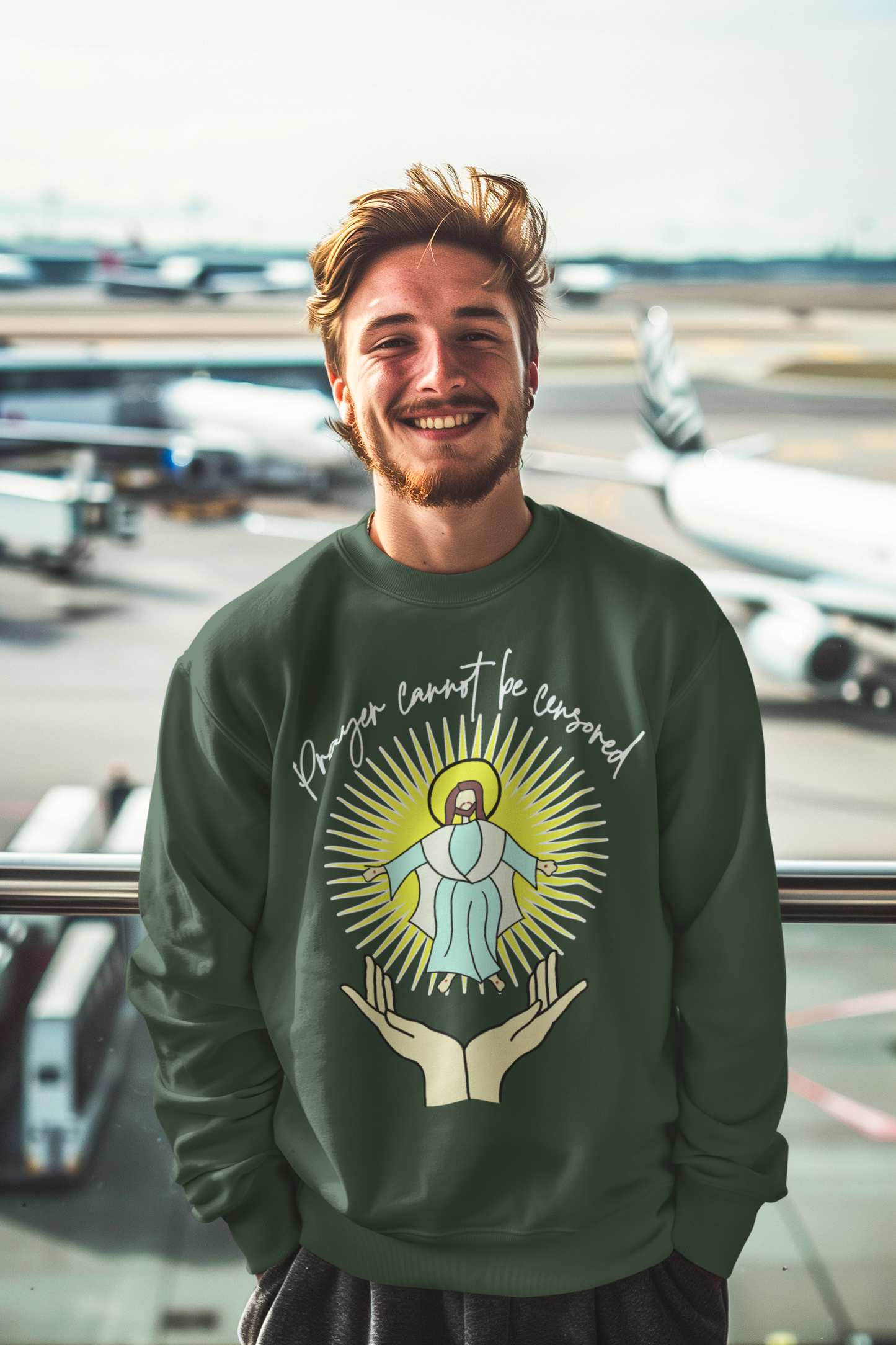 PRAYER CANNOT BE CENSORED Heavy Weight Patriotic Christian Sweatshirt (S-5XL): Men's Gildan 18000 - FREE SHIPPING
