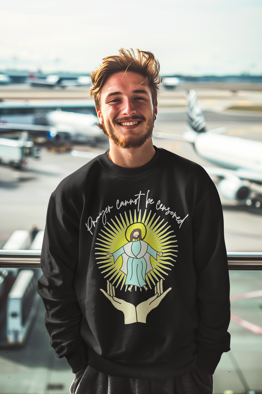 PRAYER CANNOT BE CENSORED Heavy Weight Patriotic Christian Sweatshirt (S-5XL): Men's Gildan 18000 - FREE SHIPPING