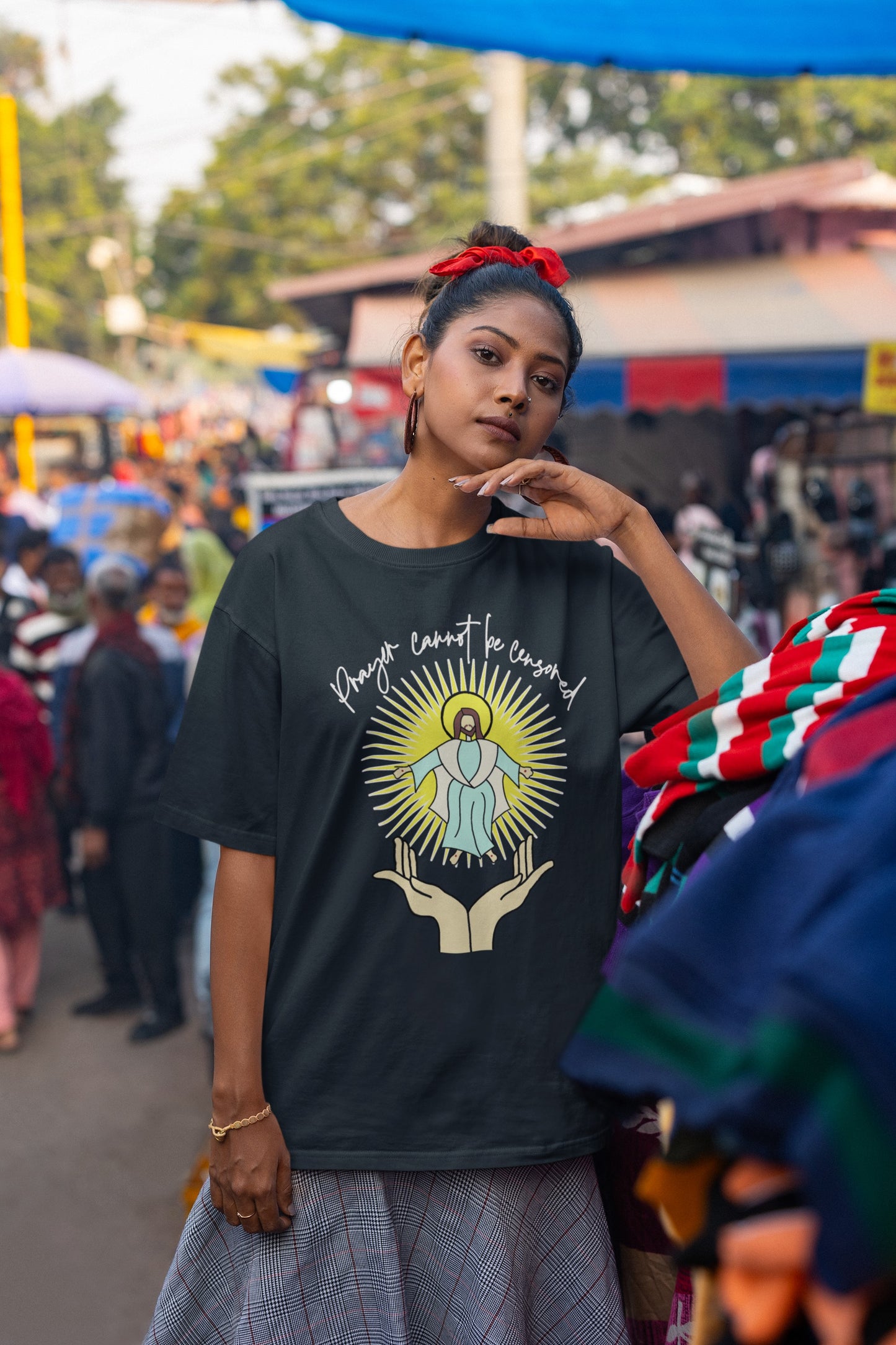 . PRAYER CANNOT BE CENSORED Plus Size Heavy Weight Christian T-Shirt (S-5XL): Women's Hanes Beefy-T® - FREE SHIPPING