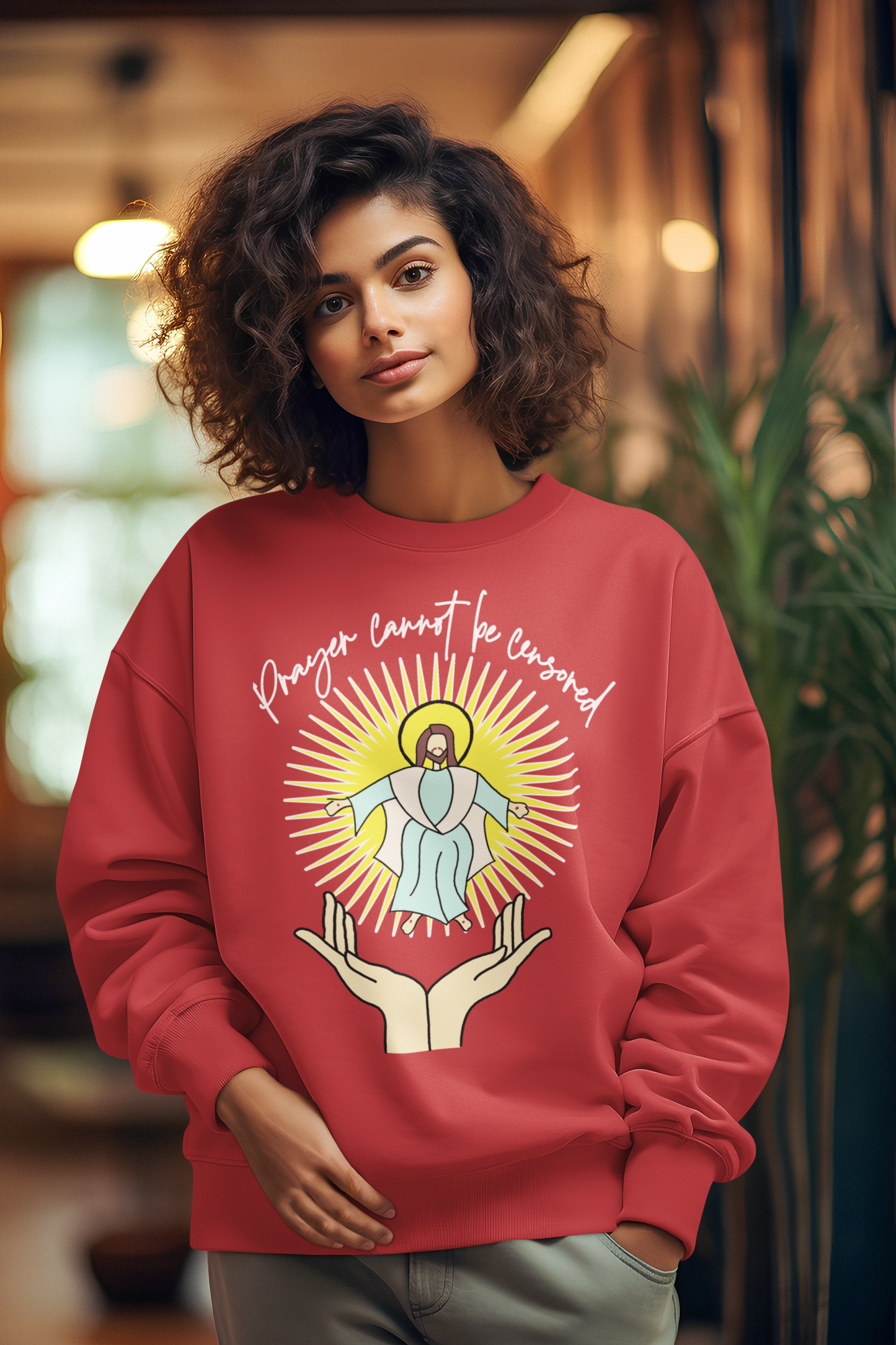 PRAYER CANNOT BE CENSORED Heavy Weight Patriotic Christian Sweatshirt (S-5XL): Women's Gildan 18000 - FREE SHIPPING