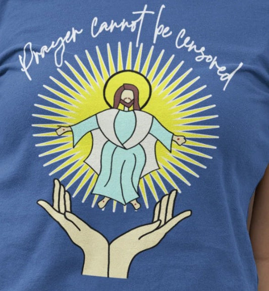 PRAYER CANNOT BE CENSORED Fitted Patriotic Christian T-Shirt (S-2XL): Women's Bella+Canvas 6004 - FREE SHIPPING