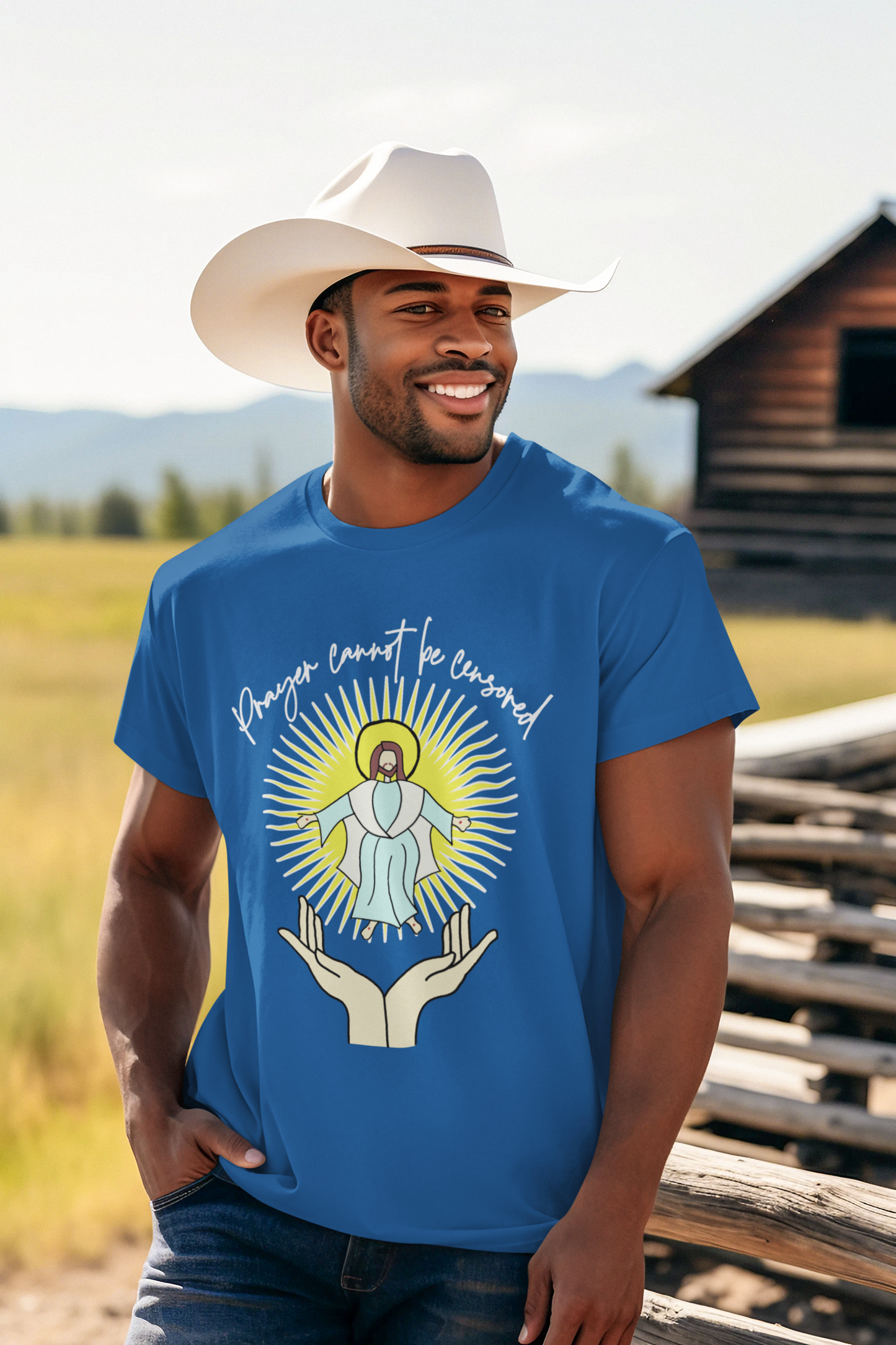 PRAYER CANNOT BE CENSORED Patriotic Christian T-Shirt (S-5XL): Men's Medium Weight Gildan 5000 - FREE SHIPPING