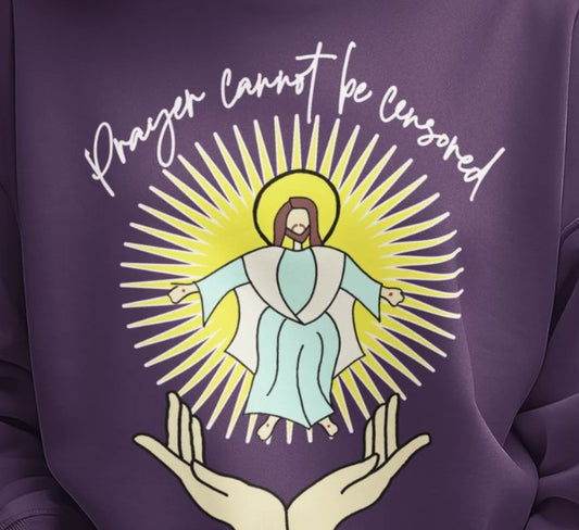 PRAYER CANNOT BE CENSORED Heavy Weight Patriotic Christian Sweatshirt (S-5XL): Women's Gildan 18000 - FREE SHIPPING