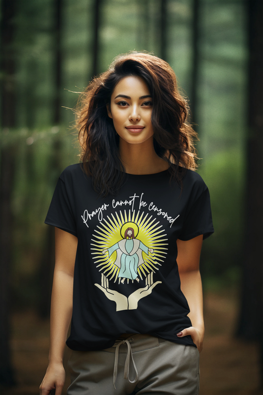 PRAYER CANNOT BE CENSORED Semi-Fitted Patriotic Christian T-Shirt (S-3XL): Women's Gildan 5000L - FREE SHIPPING