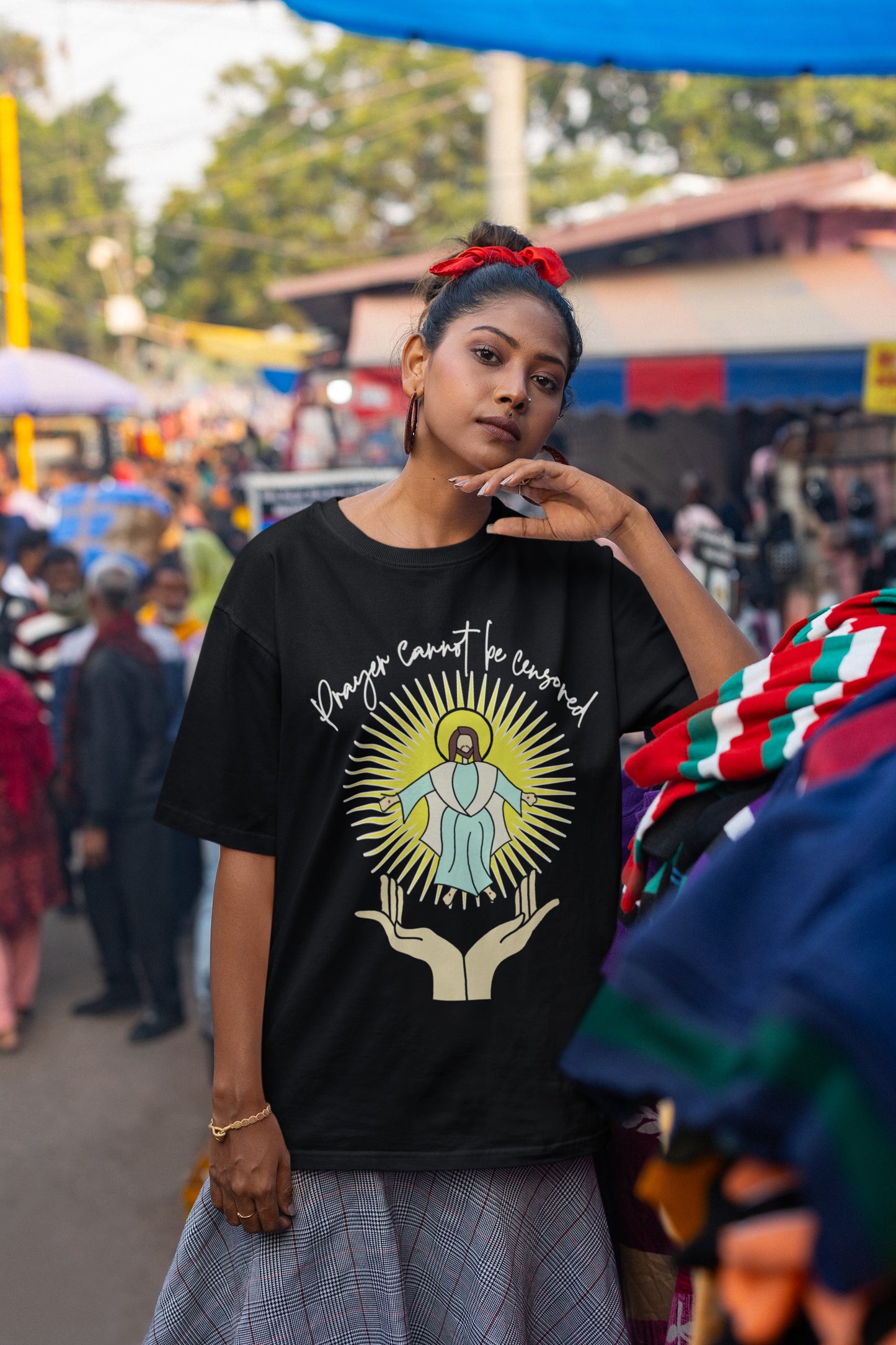 . PRAYER CANNOT BE CENSORED Plus Size Heavy Weight Christian T-Shirt (S-5XL): Women's Hanes Beefy-T® - FREE SHIPPING