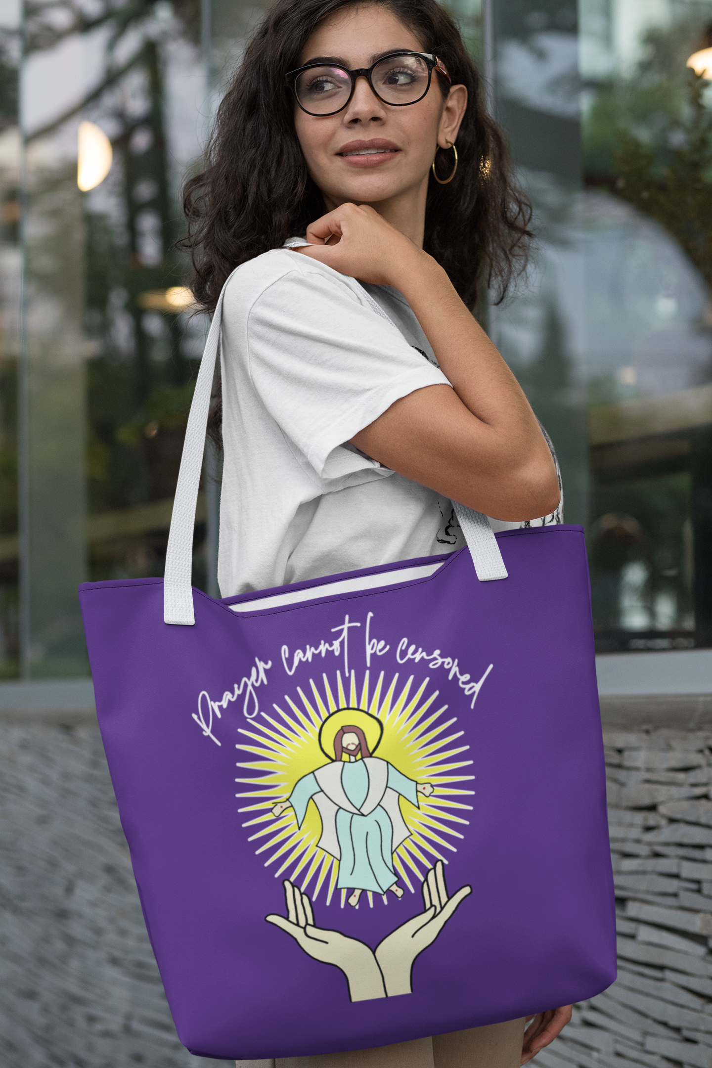 PRAYER CANNOT BE CENSORED Christian Patriotic 100% Polyester Tote Bag (3 sizes) - FREE SHIPPING