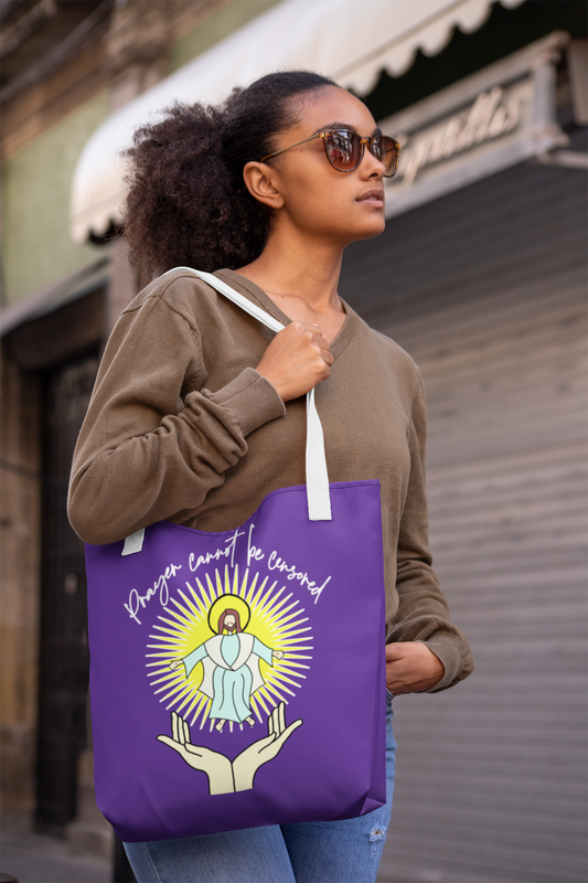 PRAYER CANNOT BE CENSORED Christian Patriotic 100% Polyester Tote Bag (3 sizes) - FREE SHIPPING