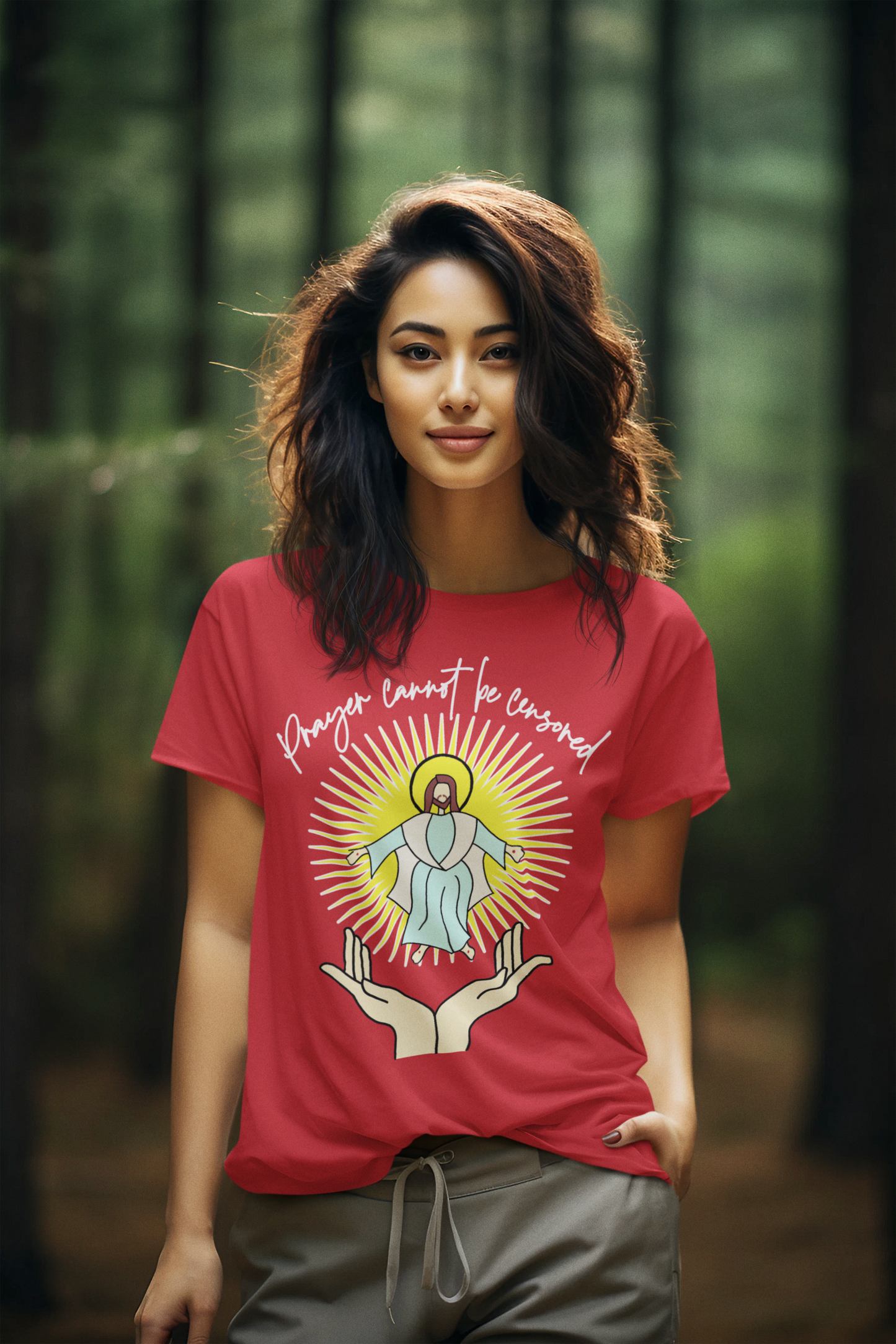 PRAYER CANNOT BE CENSORED Semi-Fitted Patriotic Christian T-Shirt (S-3XL): Women's Gildan 5000L - FREE SHIPPING