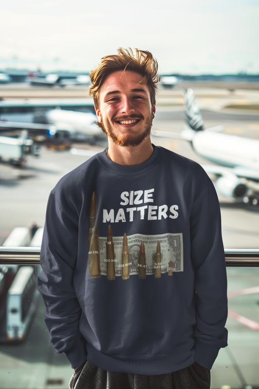 SIZE MATTERS Heavy Weight Patriotic Sweatshirt (S-5XL): Men's Gildan 18000 - FREE SHIPPING