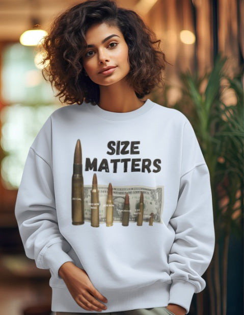 SIZE MATTERS Heavy Weight Patriotic Sweatshirt (S-5XL): Women's Gildan 18000 - FREE SHIPPING