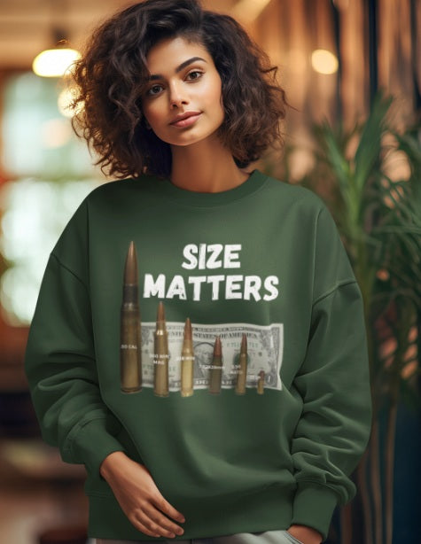 SIZE MATTERS Heavy Weight Patriotic Sweatshirt (S-5XL): Women's Gildan 18000 - FREE SHIPPING