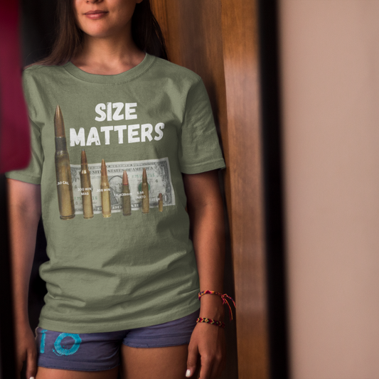 SIZE MATTERS Classic Patriotic T-Shirt (S-5XL): Women's Medium Weight Gildan 5000 - FREE SHIPPING