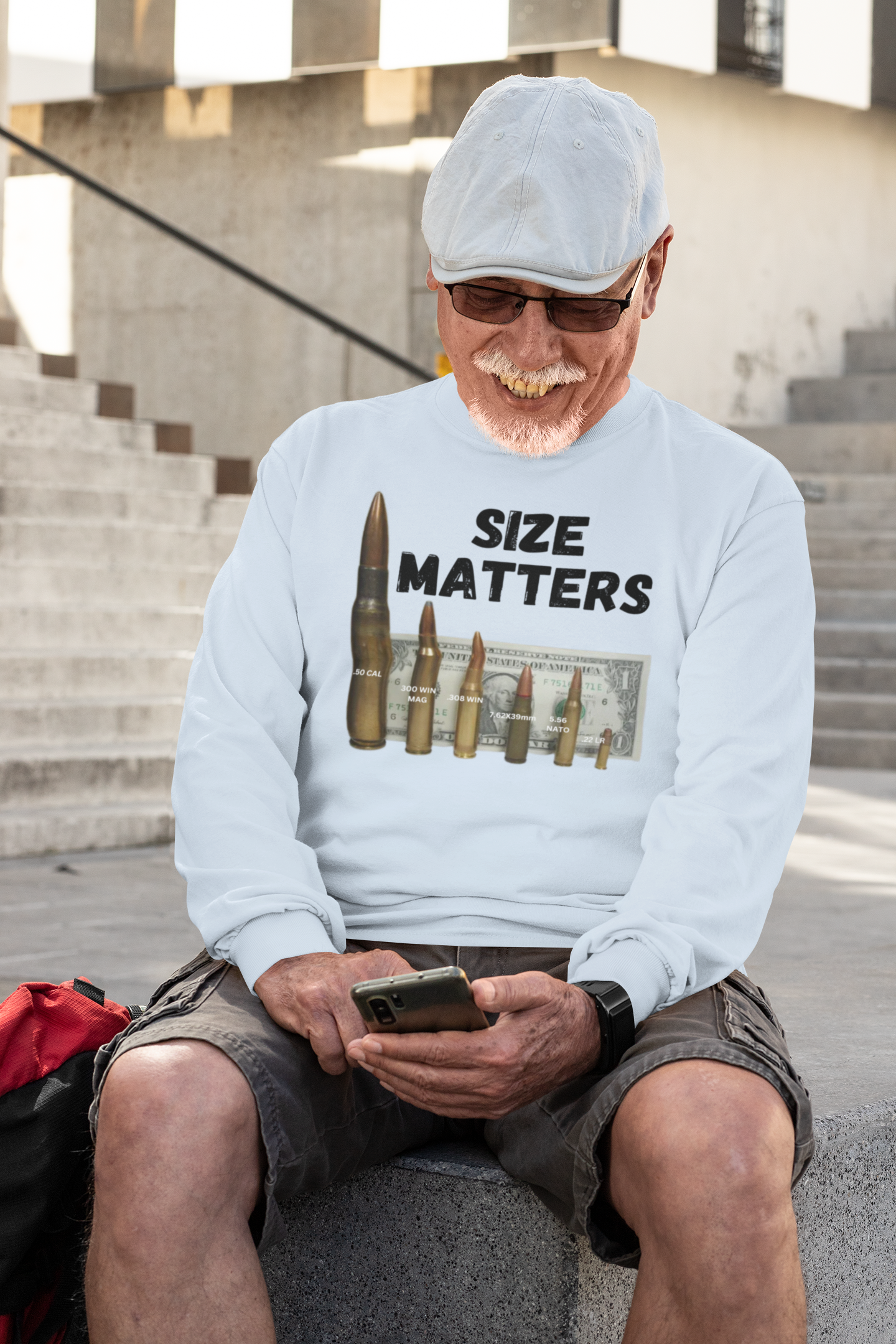 . SIZE MATTERS Heavy Weight Patriotic Military Long Sleeve T-Shirt (S-2XL): Men's Gildan 2400 - FREE SHIPPING