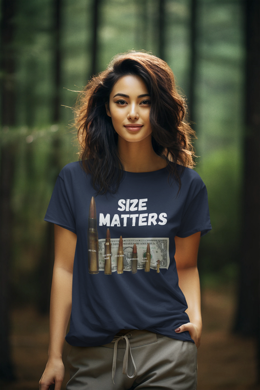 SIZE MATTERS Semi-Fitted Patriotic T-Shirt (S-3XL): Women's Gildan 5000L - FREE SHIPPING