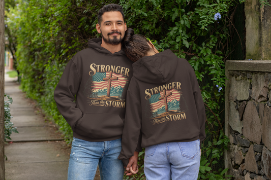 STRONGER THAN THE STORM Heavy Weight Patriotic Christian Hoodie (S-5XL): Men's & Women's Gildan 18500 - FREE SHIPPING