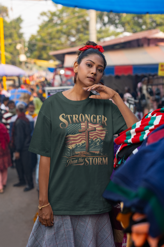 . STRONGER THAN THE STORM Plus Size Heavy Weight Christian T-Shirt (S-5XL): Women's Hanes Beefy-T® - FREE SHIPPING