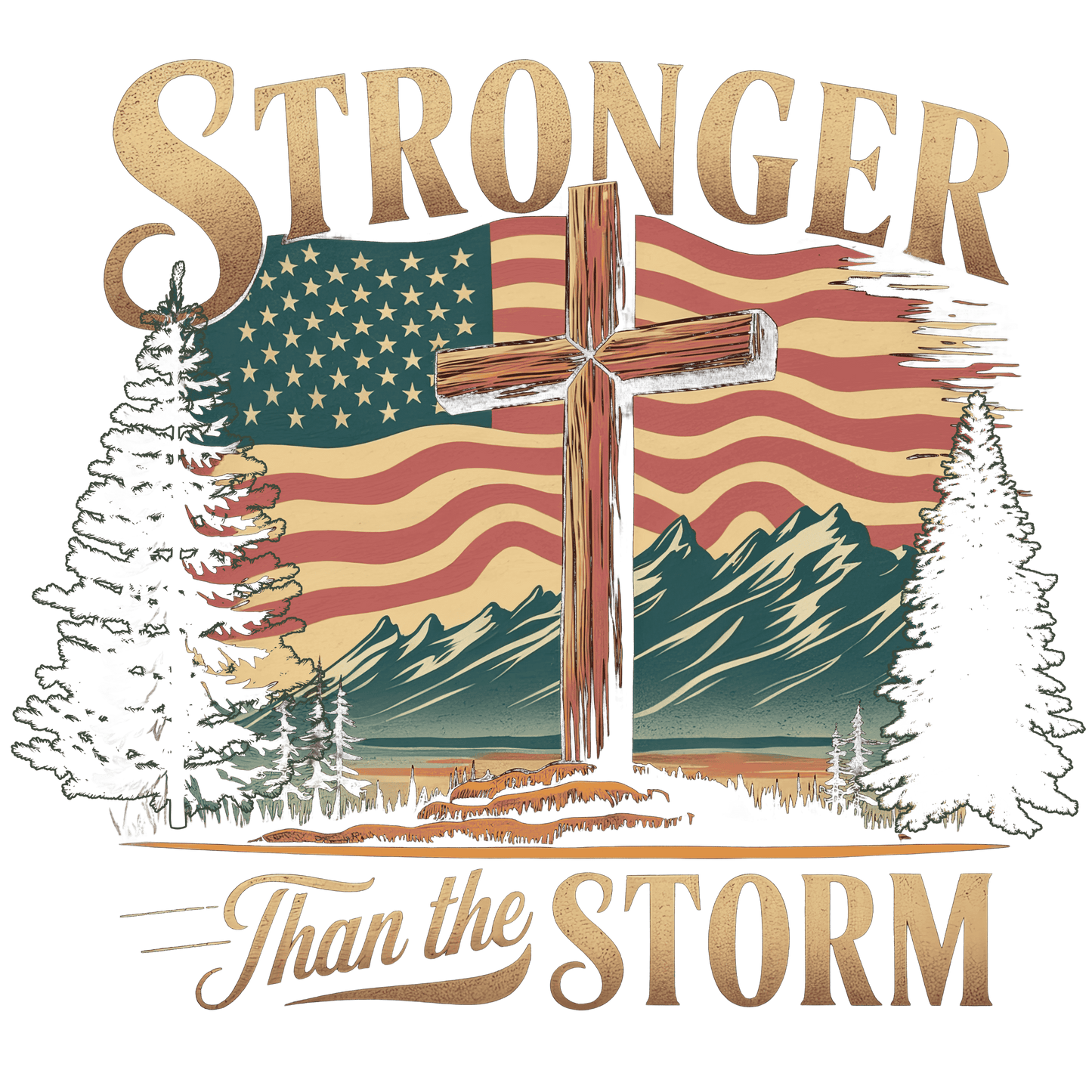 STRONGER THAN THE STORM Heavy Weight Patriotic Christian Sweatshirt (S-5XL): Men's Gildan 18000