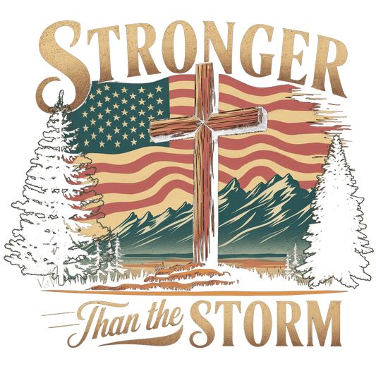 STRONGER THAN THE STORM Heavy Weight Patriotic Christian Sweatshirt (S-5XL): Men's Gildan 18000