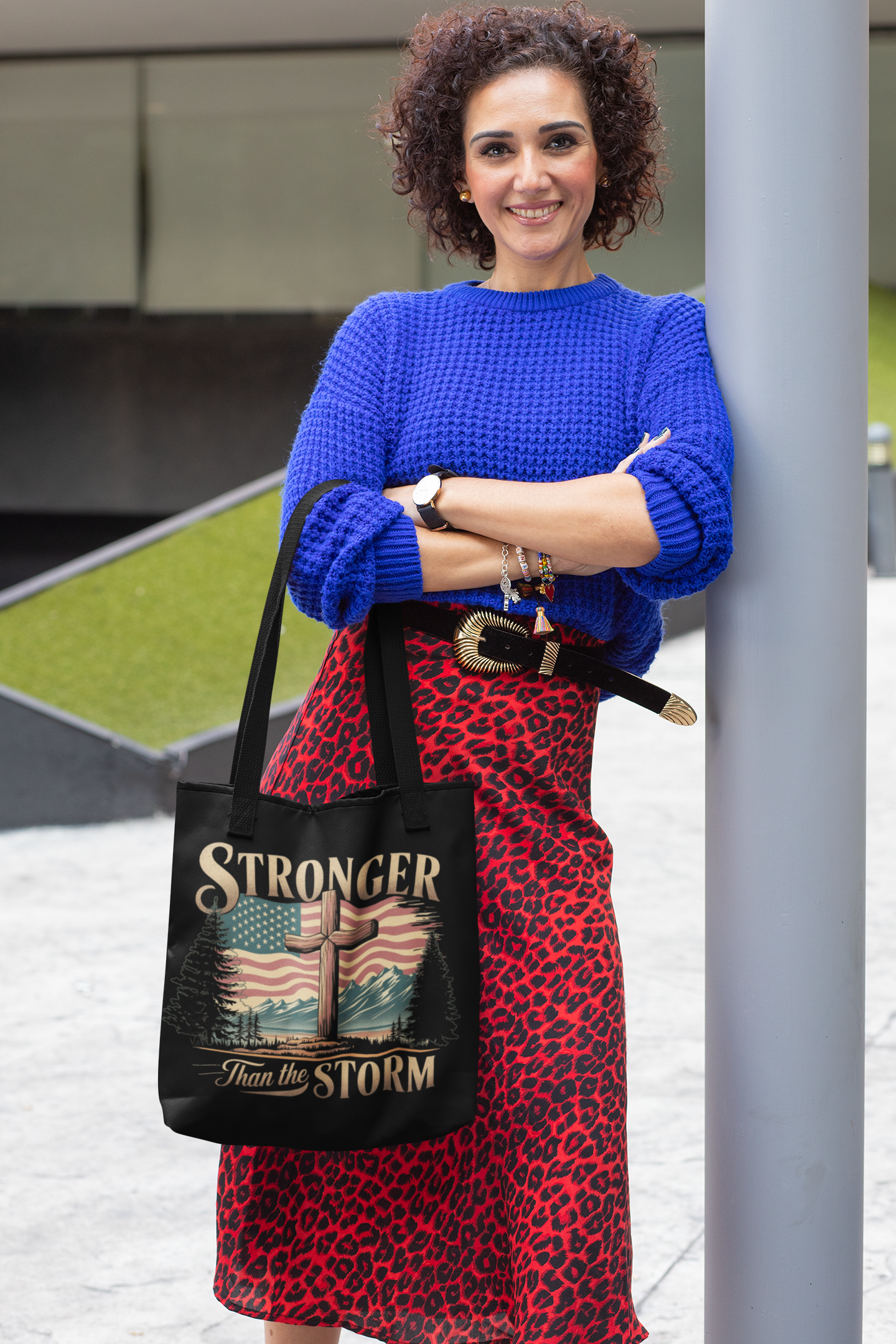 STRONGER THAN THE STORM Patriotic Christian 100% Polyester Tote Bag (3 sizes) - FREE SHIPPING
