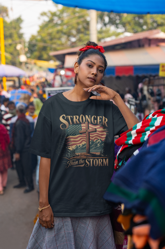 . STRONGER THAN THE STORM Plus Size Heavy Weight Christian T-Shirt (S-5XL): Women's Hanes Beefy-T® - FREE SHIPPING