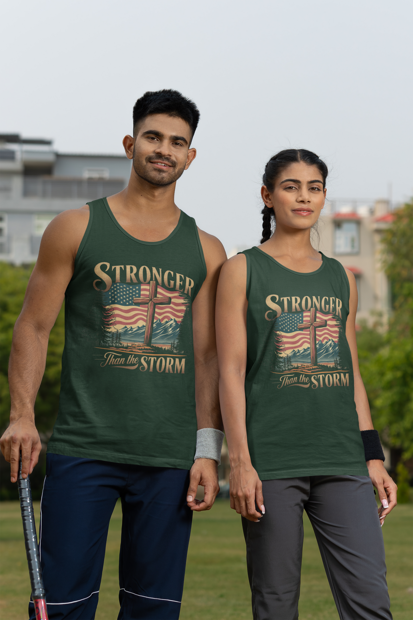 STRONGER THAN THE STORM Medium Weight Patriotic Christian Tank Top (S-2XL): Men's & Women's 5200 - FREE SHIPPING