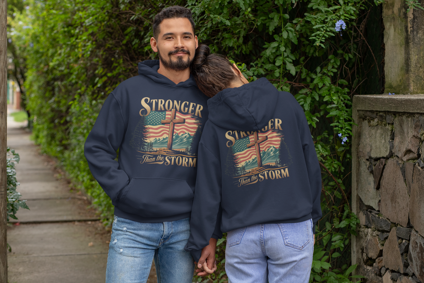 STRONGER THAN THE STORM Heavy Weight Patriotic Christian Hoodie (S-5XL): Men's & Women's Gildan 18500 - FREE SHIPPING