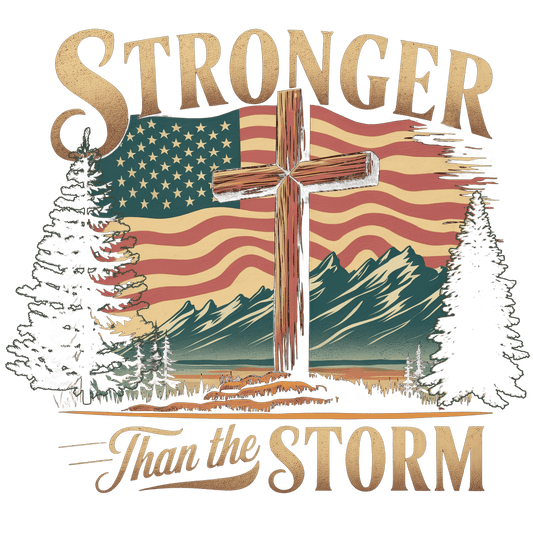 . STRONGER THAN THE STORM Heavy Weight Patriotic Christian Long Sleeve T-Shirt (S-2XL): Men's Gildan 2400 - FREE SHIPPING