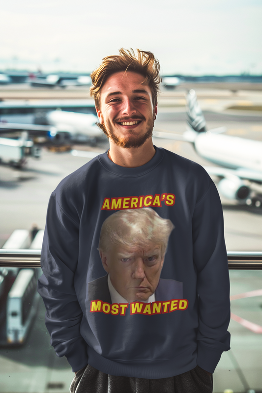 TRUMP MUG SHOT Heavy Weight Patriotic Sweatshirt (S-5XL): Men's Gildan 18000 - FREE SHIPPING
