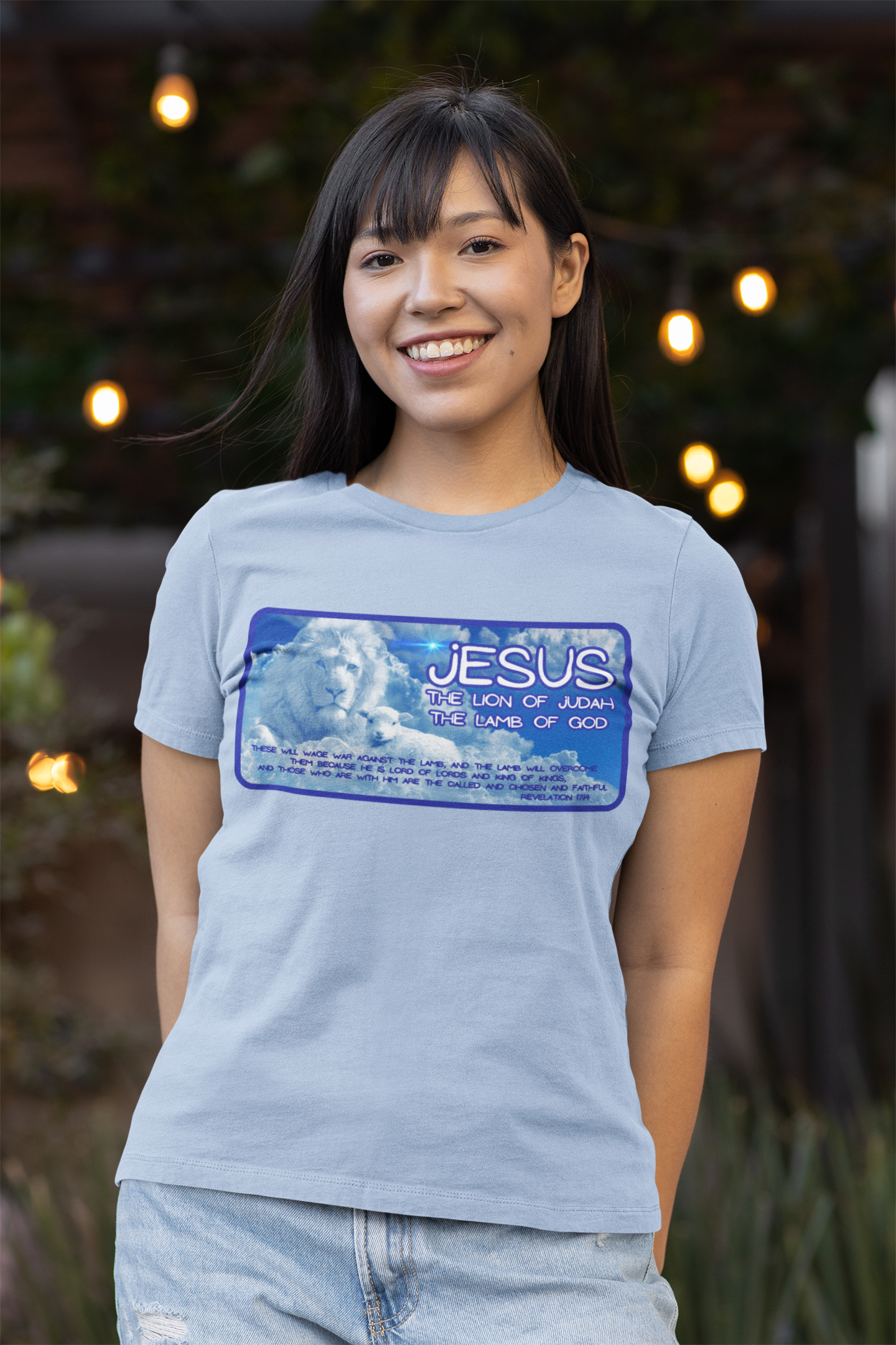 THE LION & THE LAMB Fitted Patriotic Christian T-Shirt (S-2XL): Women's Bella+Canvas 6004 - FREE SHIPPING