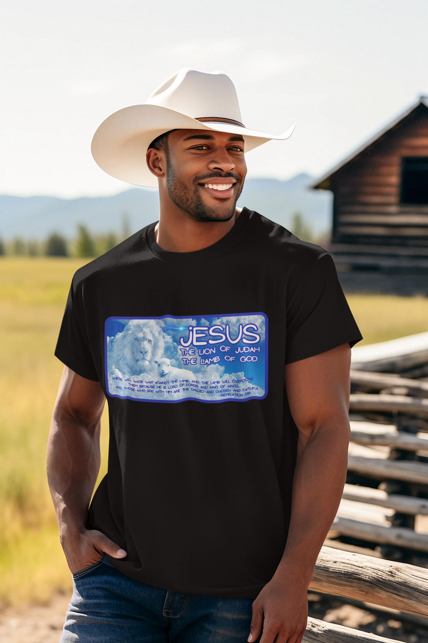 THE LION & THE LAMB Patriotic Christian T-Shirt (S-5XL): Men's Medium Weight Gildan 5000 - FREE SHIPPING