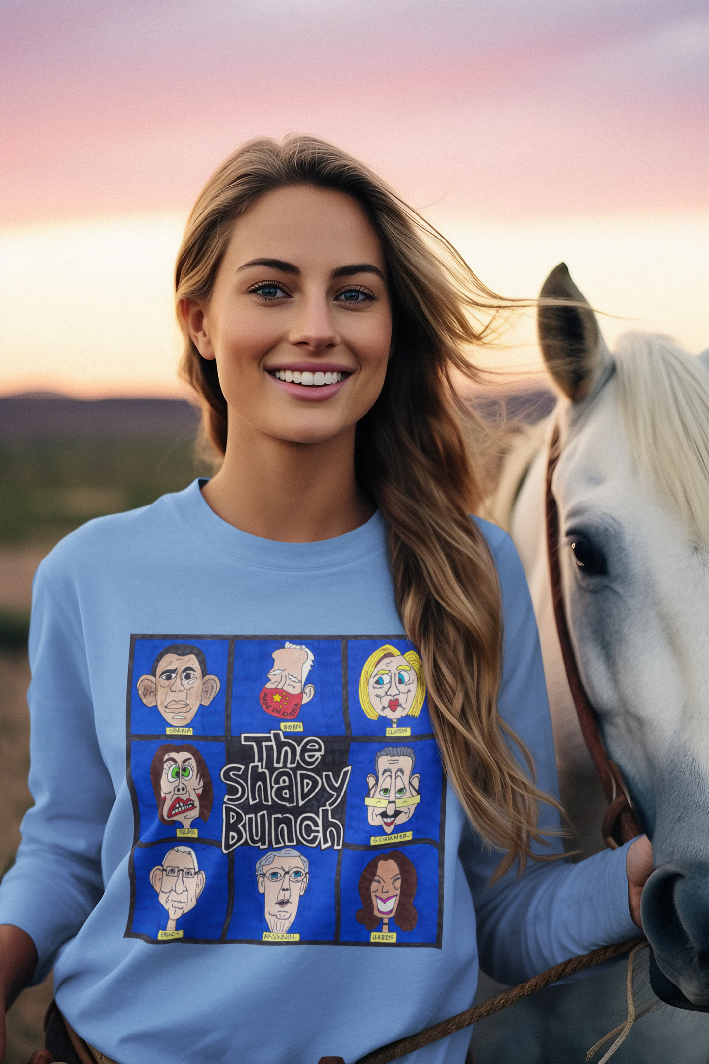 THE SHADY BUNCH Heavy Weight Patriotic Long Sleeve T-Shirt (S-2XL): Women's Gildan 2400 - FREE SHIPPING