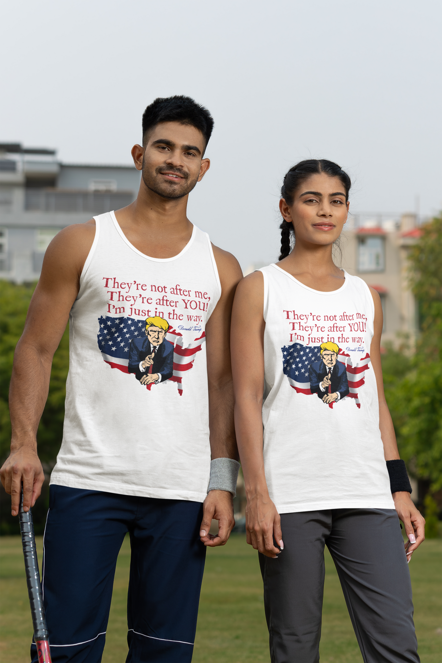 THEY'RE AFTER YOU Trump Medium Weight Patriotic Tank Top (S-2XL): Men's & Women's 5200 - FREE SHIPPING