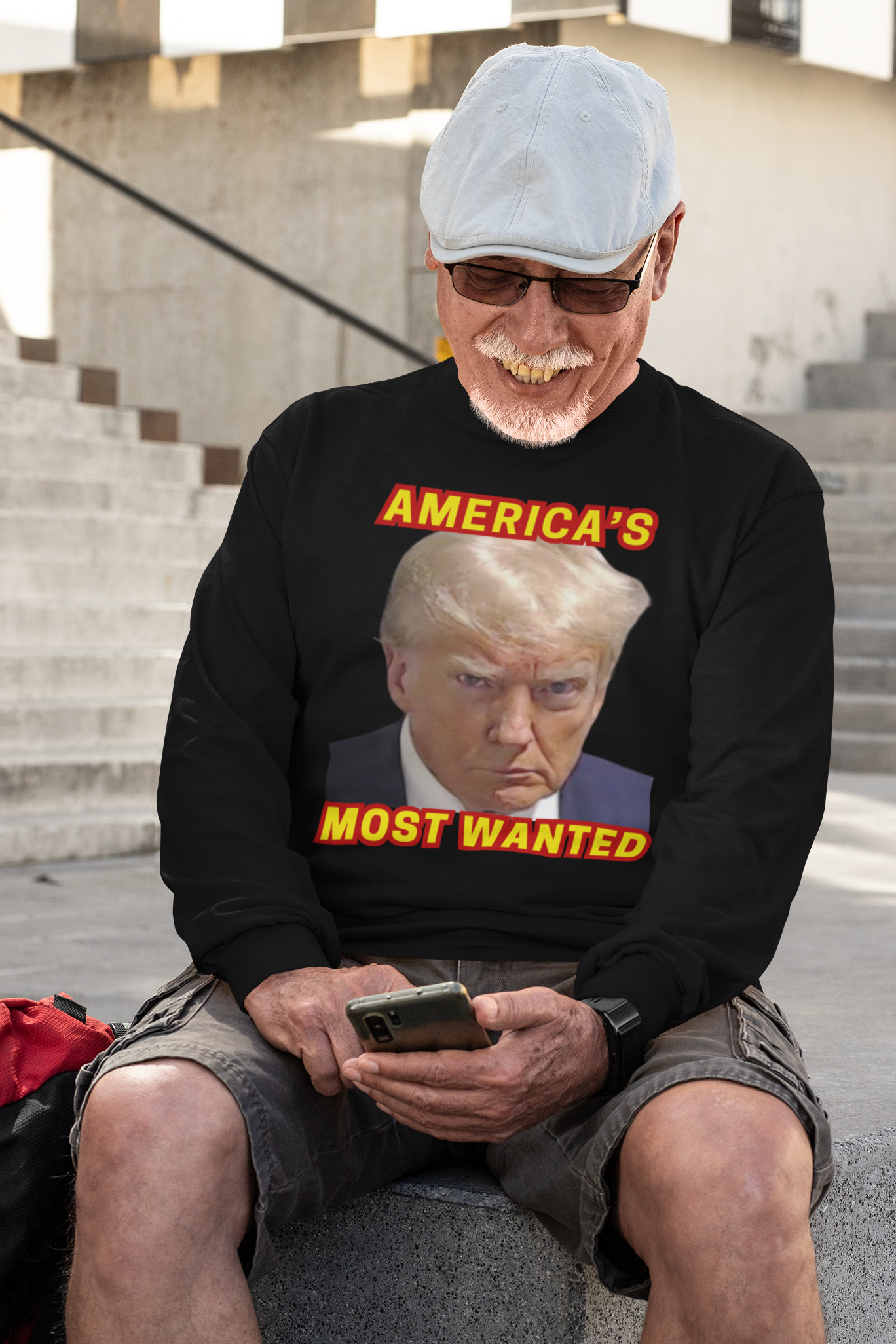 . TRUMP MUG SHOT Heavy Weight Patriotic Long Sleeve T-Shirt (S-2XL): Men's Gildan 2400 - FREE SHIPPING